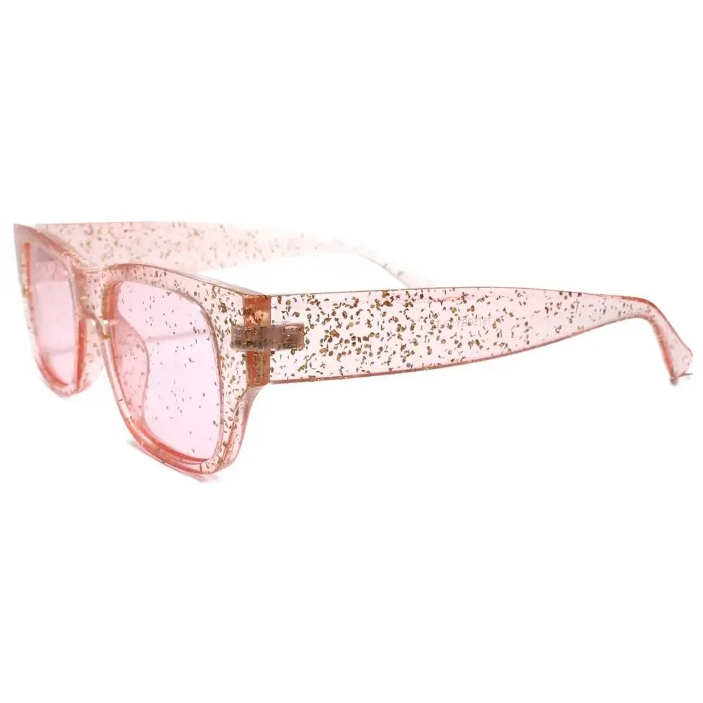 Pink Glitter Rectangle Sunglasses Sparkle Crystal Frame